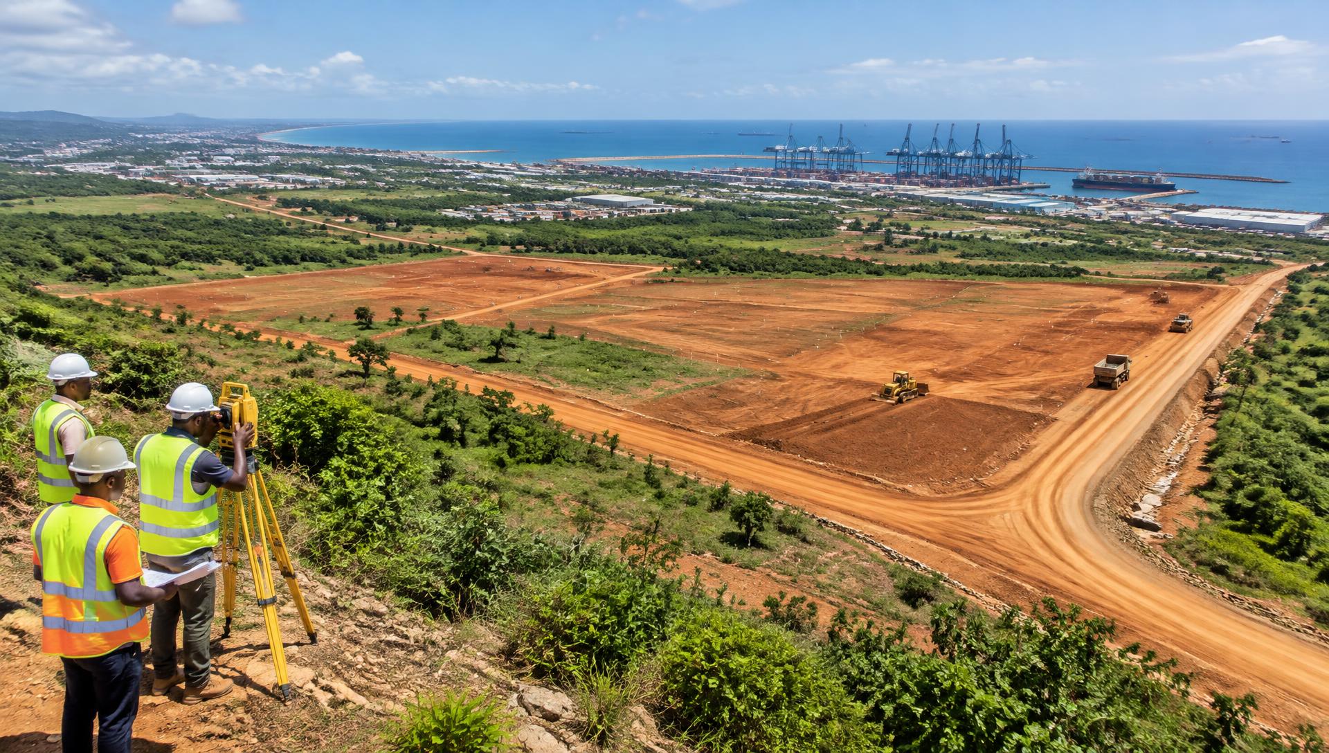 Survey team overlooking the planned 500-acre Eastern Corridor industrial site and harbour route
