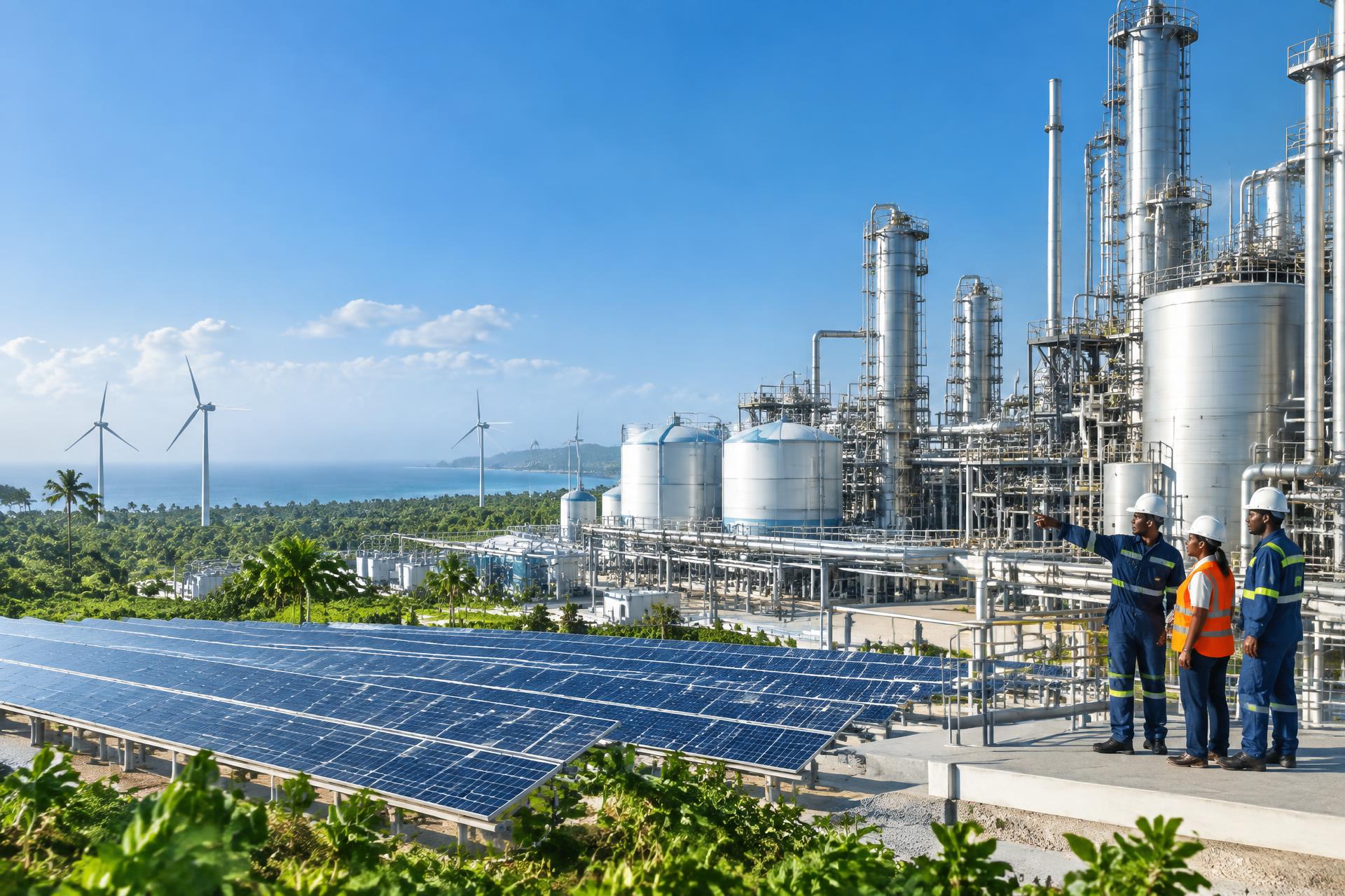 African engineers at a renewable-powered industrial complex in Ghana