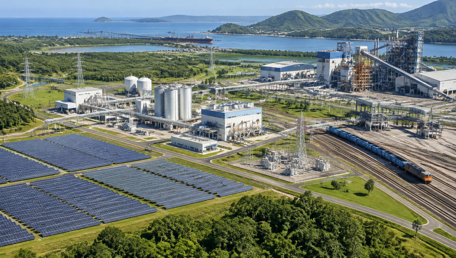 Aerial view of the integrated renewable energy and green steel ecosystem